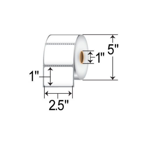 Barcodefactory 2.5x1  DT Label [Premium Top Coated, Perforated] RD-25-1-2500-1